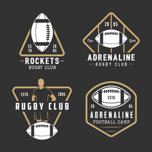 组的老式橄榄球 美式足球标签 徽章和标志