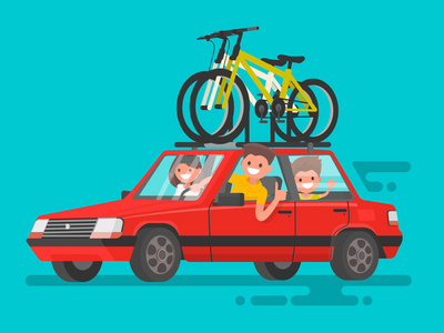 幸福的家庭，骑在一辆车。自行车旅行
