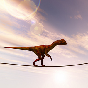 dinosaurus 在绳索上保持平衡