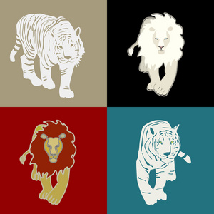 标志白狮黄狮白虎背景黑色