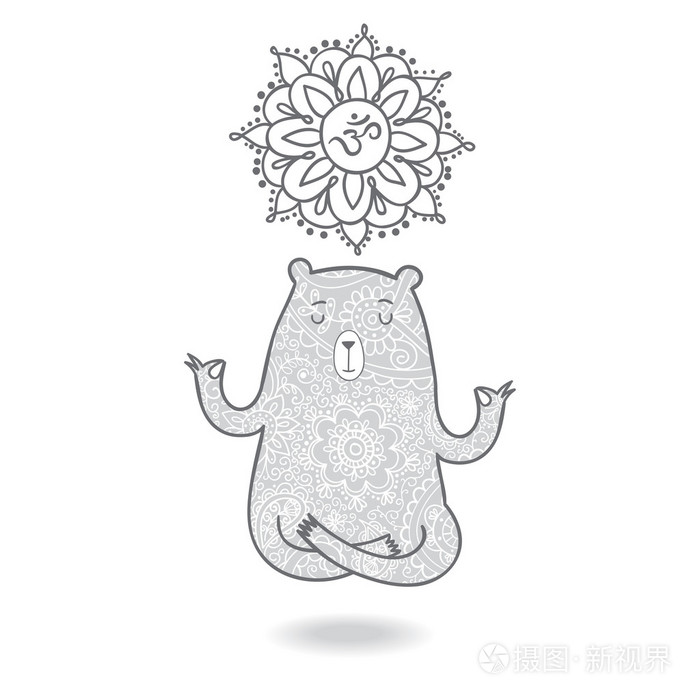 熊冥想在荷花的立场