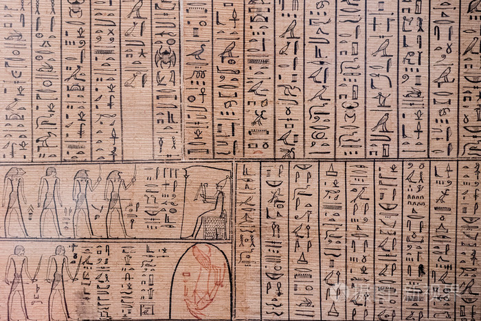 纸莎草纸细节的古代象形文字