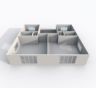 3d 室内渲染的空建筑纸模型公寓