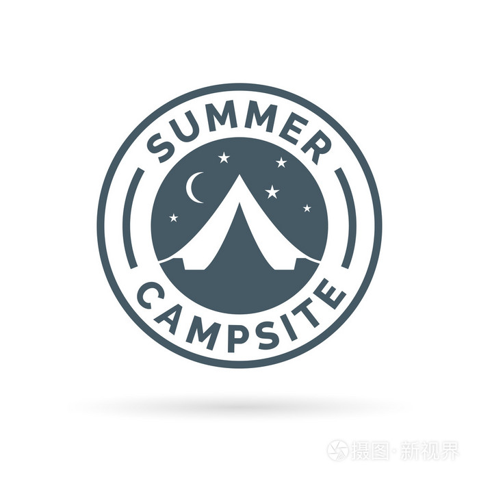夏季户外露营图标徽章带帐篷