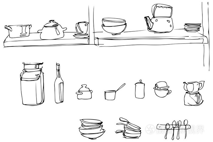 厨房用具范围内的壁纸矢量速写