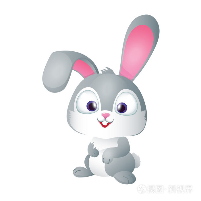 微笑的可爱有趣的灰色兔子