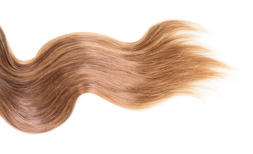棕色，长长的波浪头发上孤立的白色
