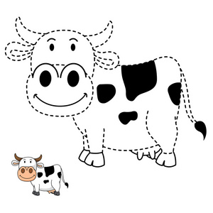 教育游戏的孩子和着色书牛的插图