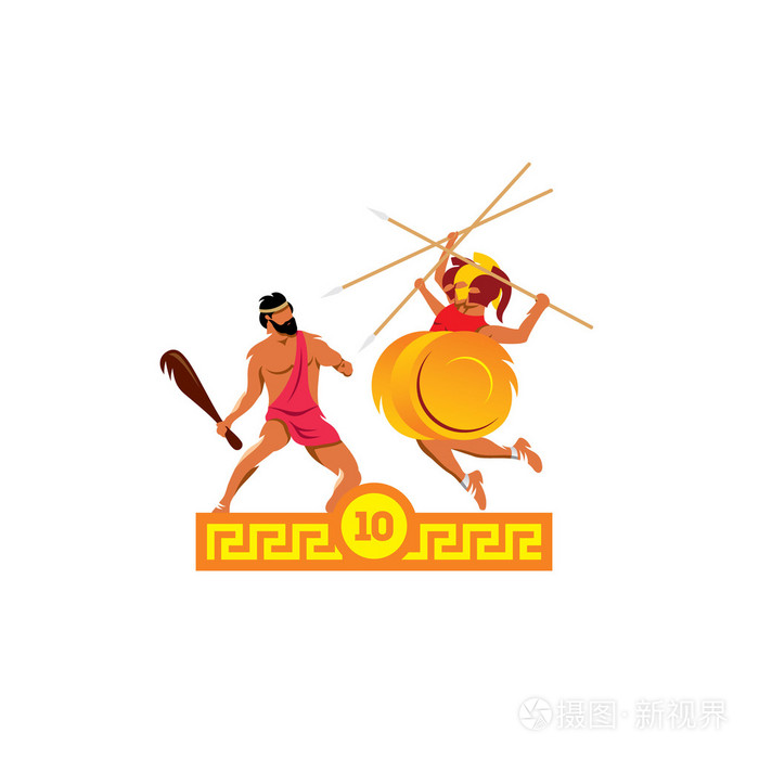 插画 人物 赫拉克勒斯的第十次壮举.gerions 群.矢量图.eps