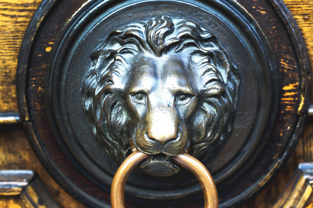 门上的金属狮子头
