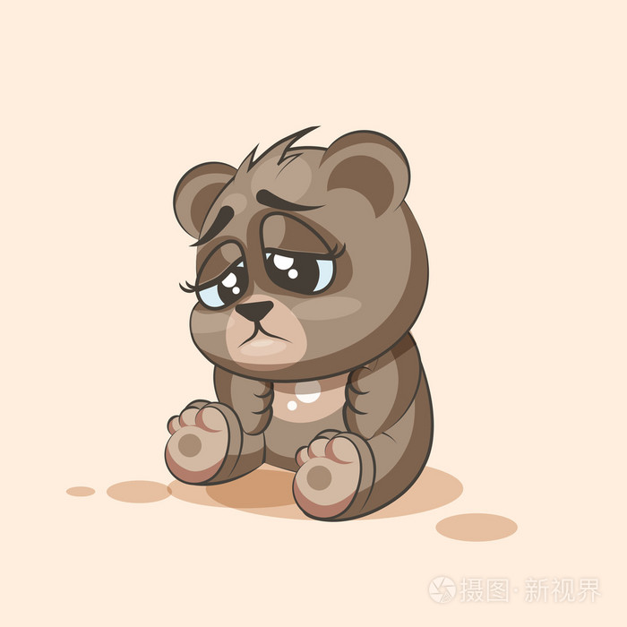 孤立的表情符号卡通熊悲伤沮丧的贴纸