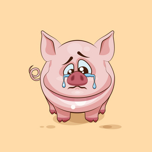 孤立的表情符号卡通悲伤沮丧的猪哭