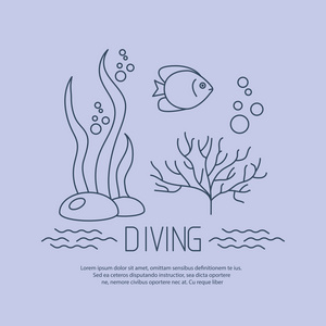 潜水与鱼和海藻的图标