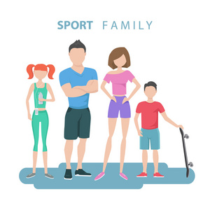 体育家庭。父亲 母亲 女儿和儿子。健康的生活方式