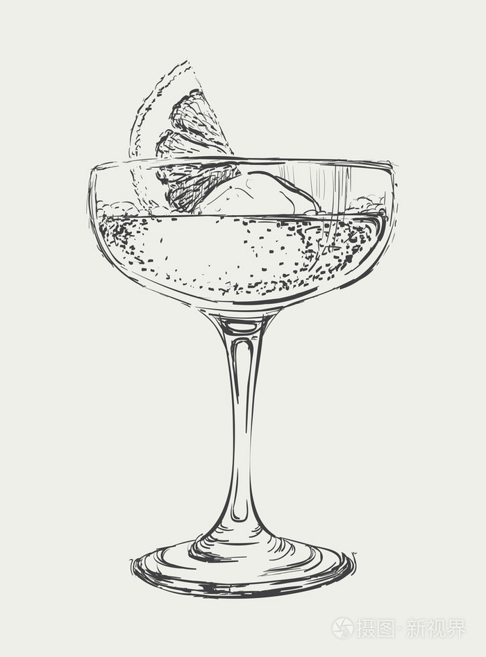 草绘鸡尾酒, 矢量手绘插图鸡尾酒