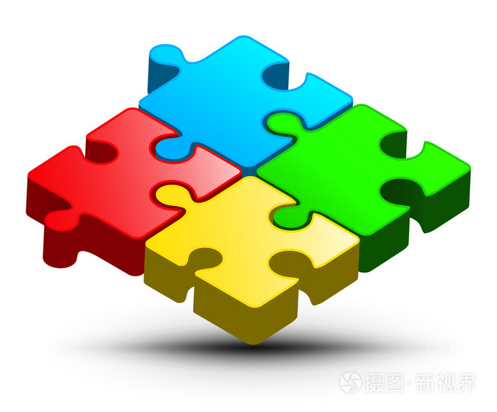 益智标志设计.矢量彩色拼图 3d 图.抽象的拼图对象