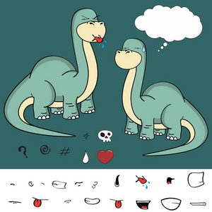 大脖子恐龙表情卡通矢量格式 4 套