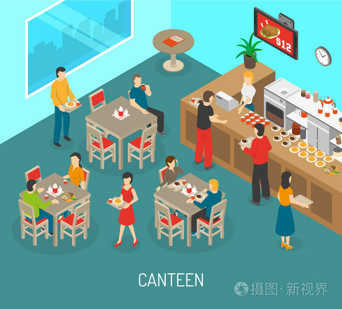 工作场所食堂午餐等距海报插图插画-正版商用图片1nv2vl-摄图新视界
