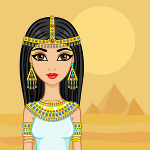 沙漠中的埃及公主和古老的金字塔。