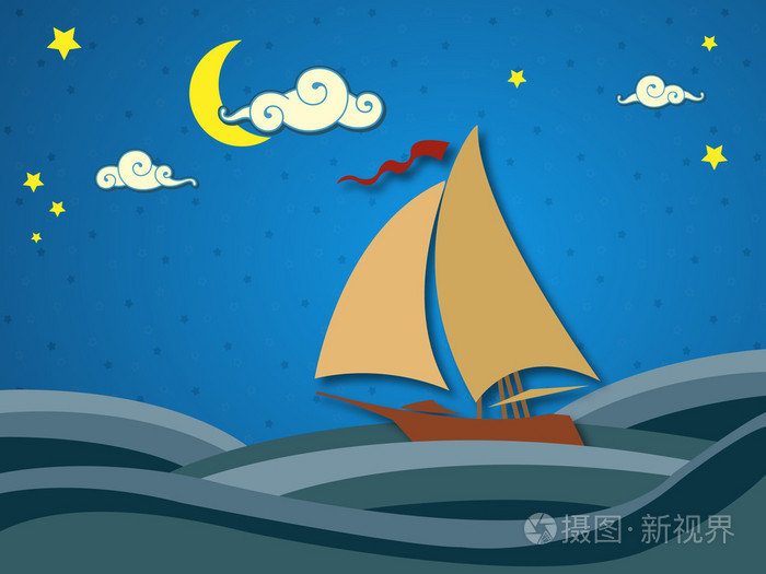 在晚上的帆船