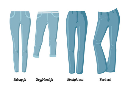 服装系列六矢量彩色牛仔裤不同款式