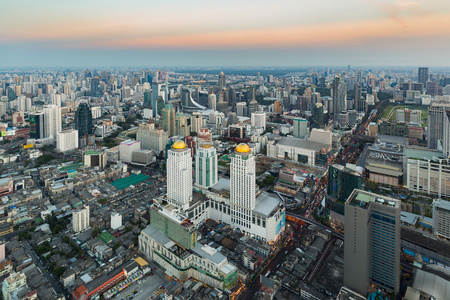 鸟瞰图，在泰国曼谷市中心的中央商务