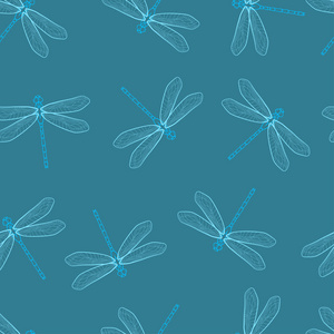 手工绘制的程式化的蜻蜓无缝模式