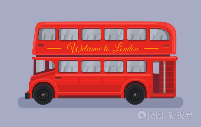 英国英国伦敦红色巴士.矢量平面卡通插画