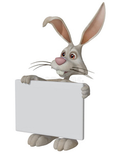 复活节兔子拿着一个空白的标志