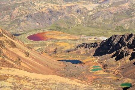 玻利维亚安第斯山上五颜六色的湖泊