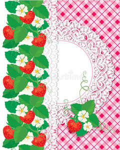 带有草莓和花边圆圈框架的卡片