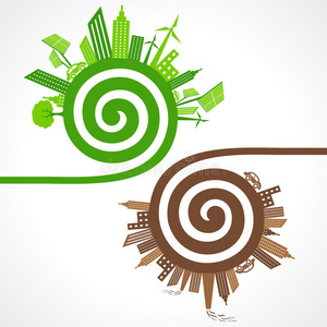 生态和污染城市的生态概念。 矢量插图