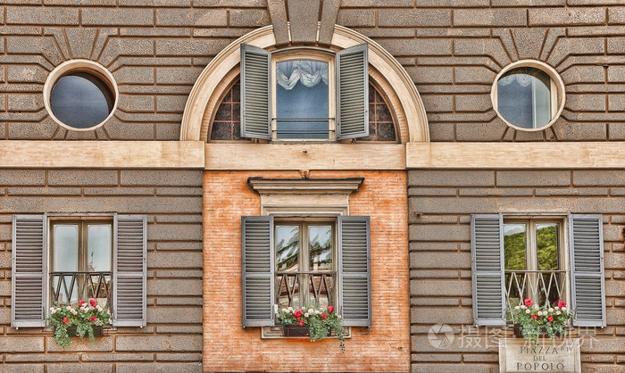 window decoration with flowers. rome, italy, piazza del popolo