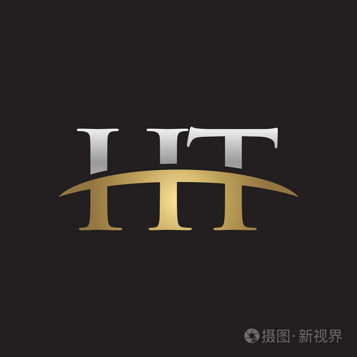首字母 ht 金银耐克标志旋风 logo 黑色背景
