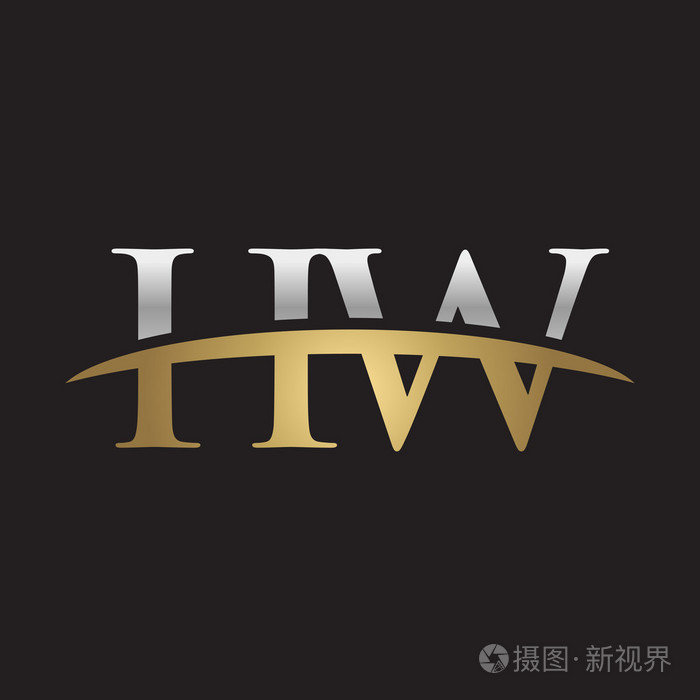 首字母 hw 银金耐克标志旋风 logo 黑色背景
