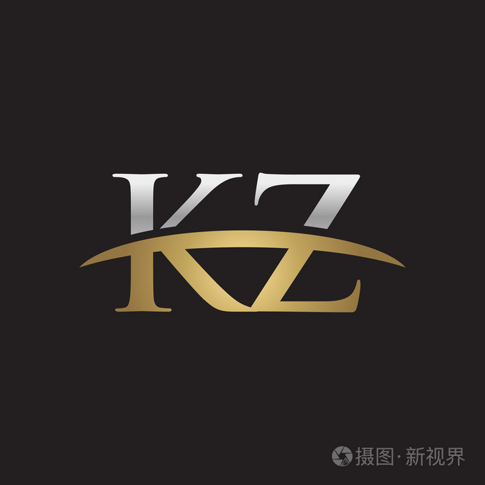 首字母 kz 金银耐克标志旋风 logo 黑色背景