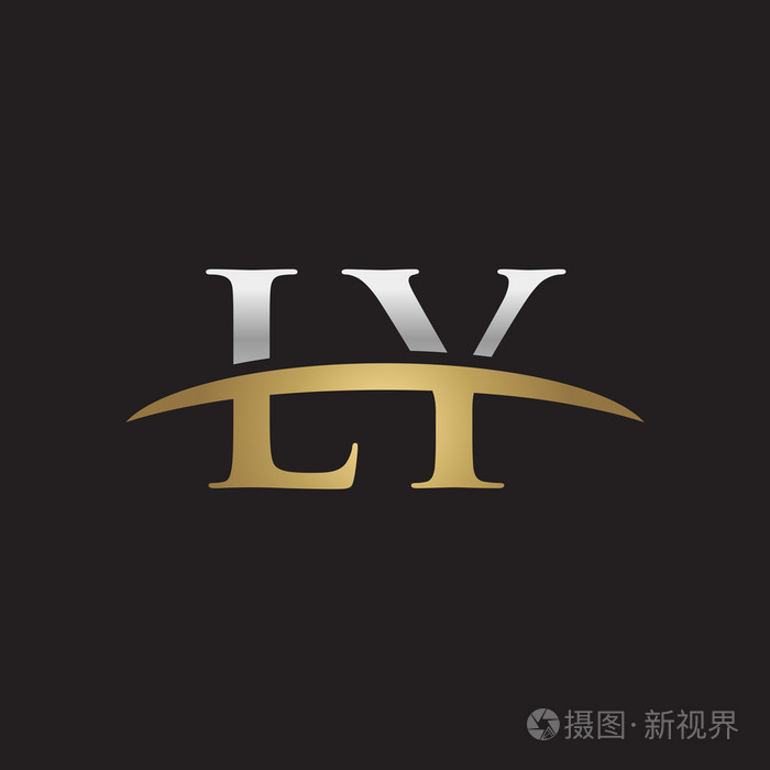 首字母 ly 金银耐克标志旋风 logo 黑色背景