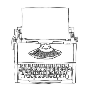 橙色打字机复古纸线艺术插画图片