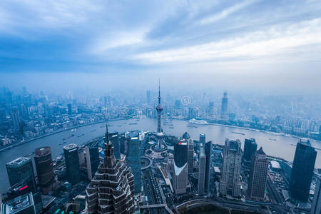 亚洲 金融 上海 公司 风景 建筑学 黄昏 商业 天线 城市景观