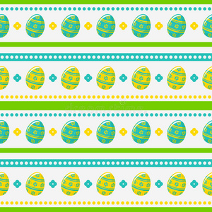 复活节无缝图案与彩绘鸡蛋。 矢量背景。