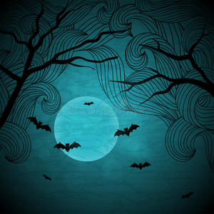 万圣节矢量背景与月亮和蝙蝠