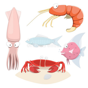 鱿鱼 性格 卡通 居住者 动物 海滩 海洋 有趣的