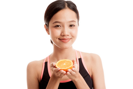 橙色水果亚洲健康美女图片