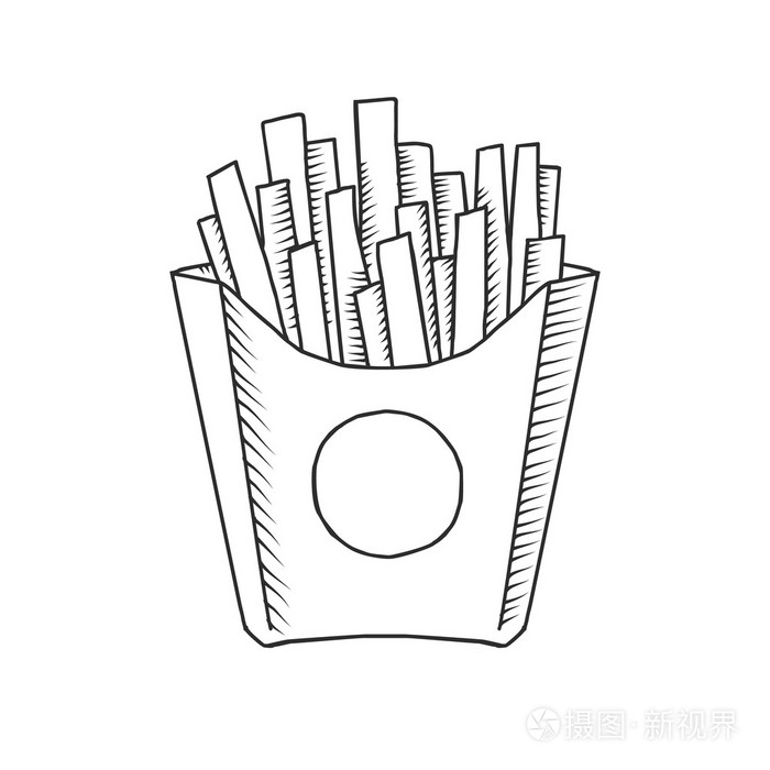 矢量图的孤立的卡通手绘制法式炸薯条