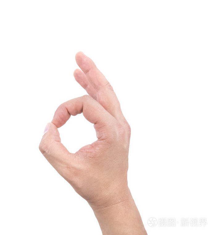 在白色背景上显示 ok 的手势,男人的手照片-正版商用1