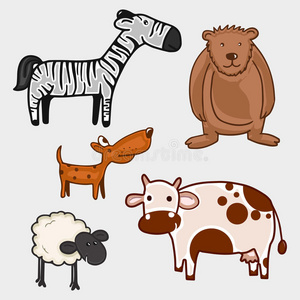 羔羊 艺术 卡通 孩子们 面对 森林 有趣的 漫画 奶牛