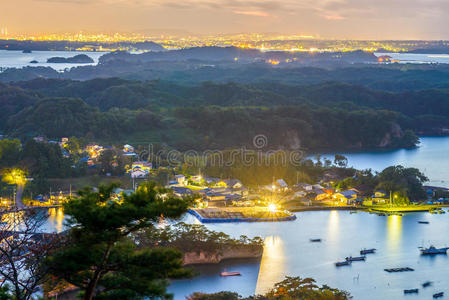 本州 天线 海湾 海洋 太阳 场景 松岛 地平线 仙台 亚洲