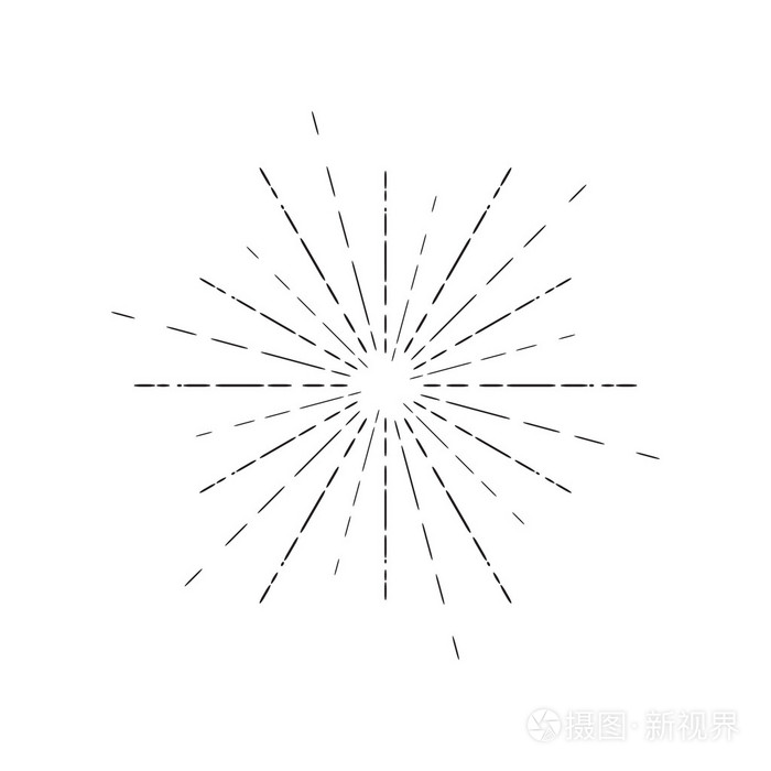 太阳射线线性素描.星爆的复古风格和手绘分离