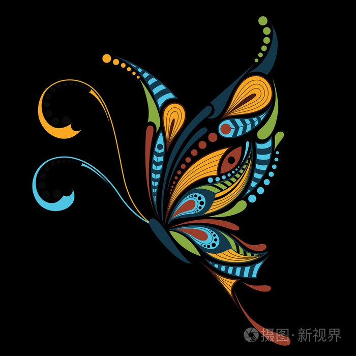 有图案的彩色蝴蝶. 非洲/印度/图腾/纹身d