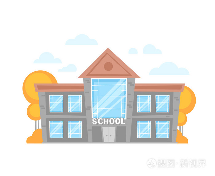 孤立在白色背景上的平面卡通学校建设插画-正版商用图片1pnfv8-摄图新